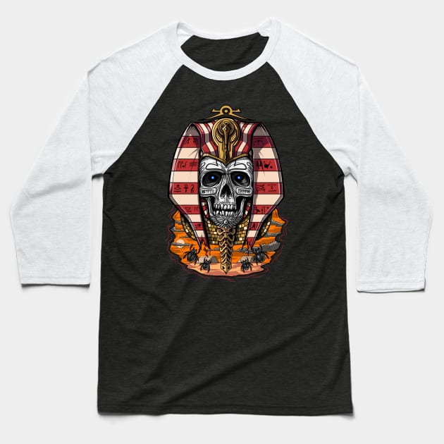 Egyptian Pharaoh Skull Baseball T-Shirt by underheaven